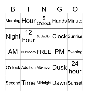 Maths - Telling the time Bingo Card