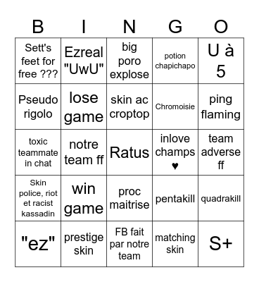 Une aram t'as peur Bingo Card