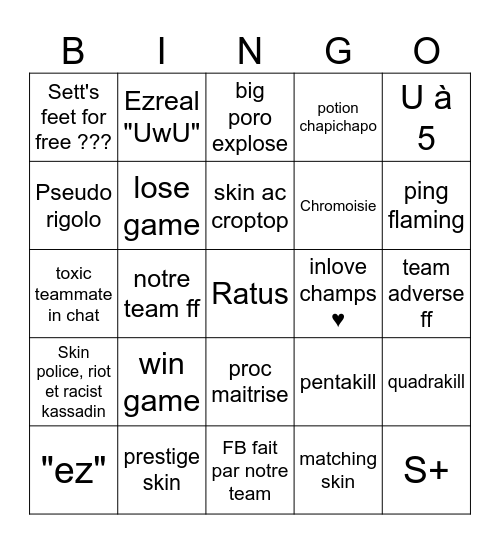 Une aram t'as peur Bingo Card