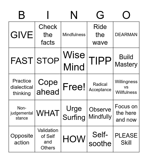 DBT BINGO Card