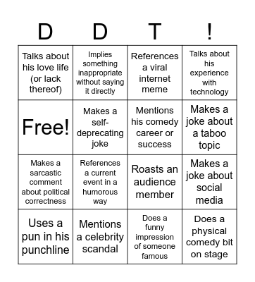 Daniel Tosh Bingo Card