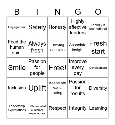 Promise Team Bingo Card