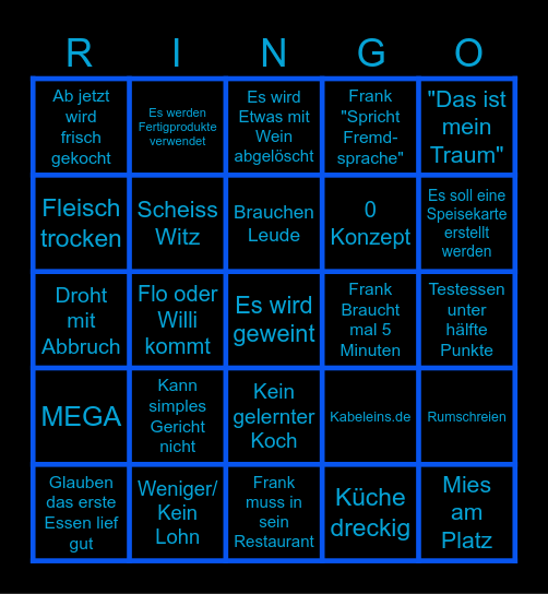 Rosins Restaurant Bingo Card