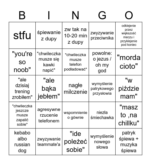 bingo patrykowe Bingo Card