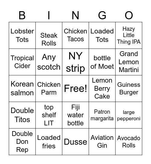 Saturday Night Bingo Card
