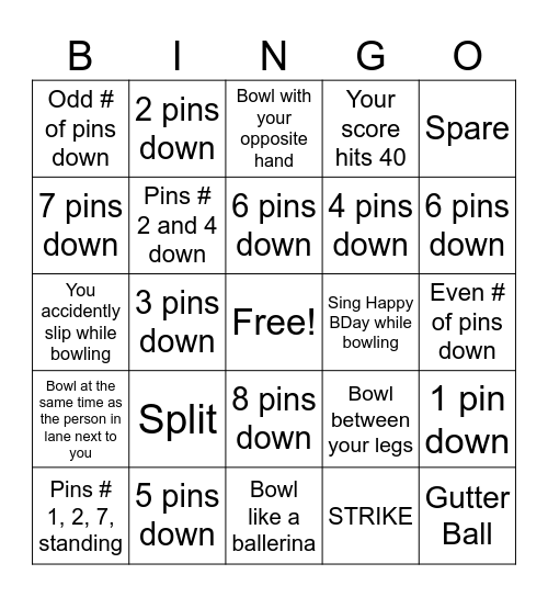 Rush Soccer Bowling! Bingo Card