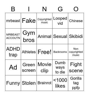 YT Bingo Card