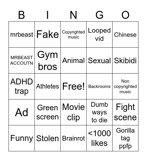 YT Bingo Card