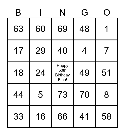Fun Facts About Bina Bingo Card