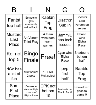 Mayhem Bingo Card