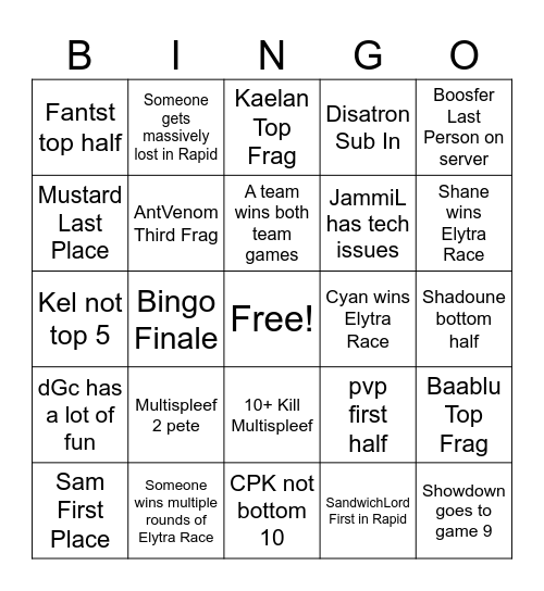 Mayhem Bingo Card