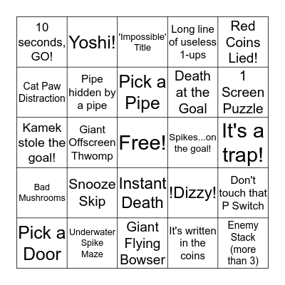 Super Mario Maker Bingo with Snooze! Bingo Card