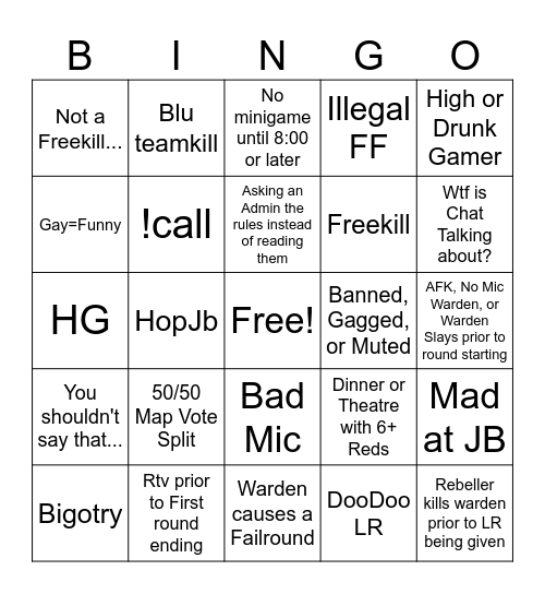 JB Bingo Card