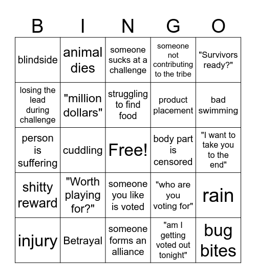 Survivor Bingo Card