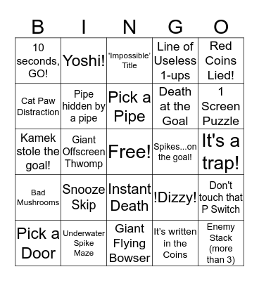 Super Mario Maker Bingo with Snooze! Bingo Card