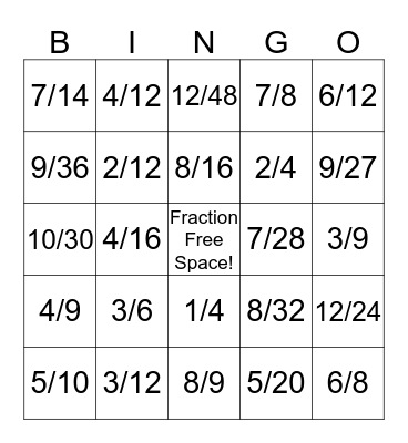 Fraction Bingo Card