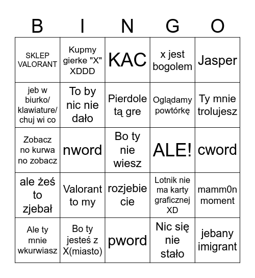 Kurwidołek Bingo Card
