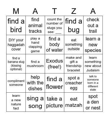 Camp Pesach 5784/2024 Bingo Card