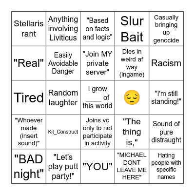 Parry Bingo Card