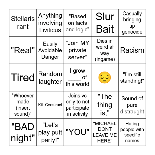 Parry Bingo Card