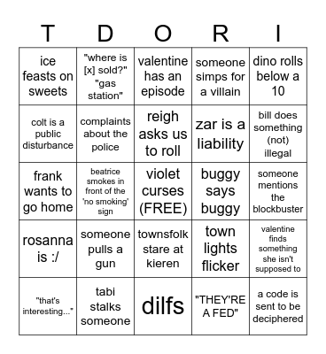 TDORI Bingo Card