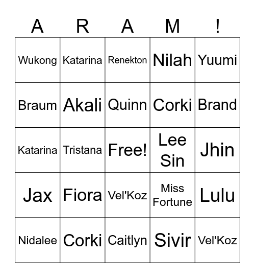 ARAM Bingo Card