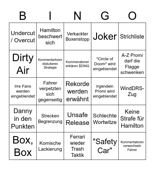 F1 China 2024 Bingo Card