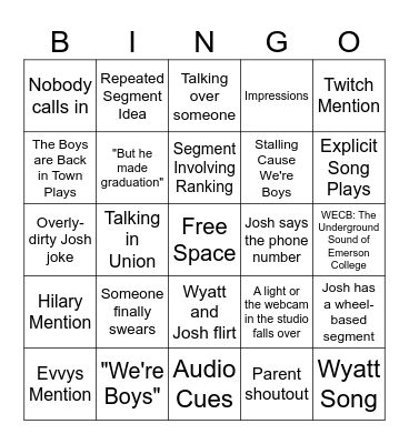 nick card Bingo Card
