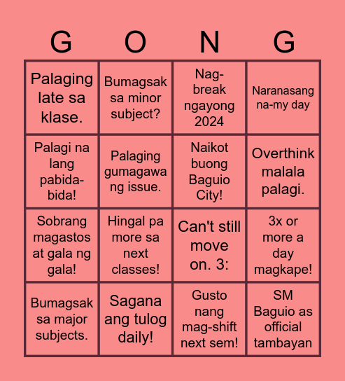 GONG MO NA! Bingo Card