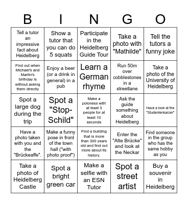 The Heidelberg Trip Bingo Card