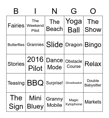 Bluey episode Bingo Card