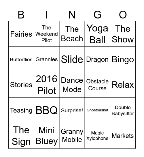 Bluey episode Bingo Card