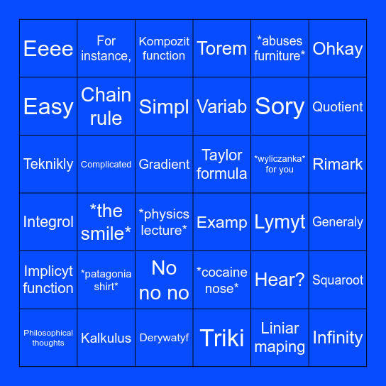 Calculus bingo Card