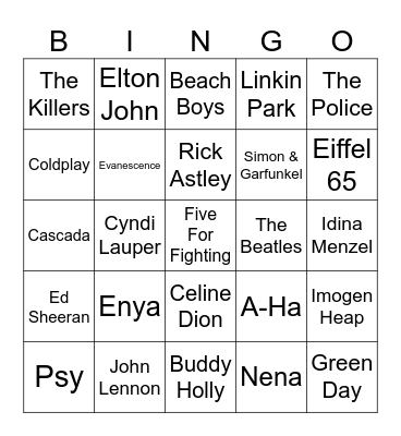Musical Bingo Card