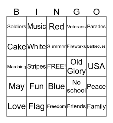 Patriotic Bingo Card