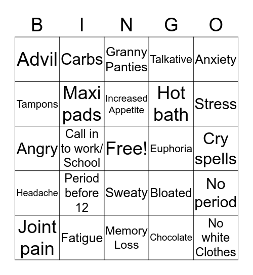 Oh to be a Girl Bingo Card