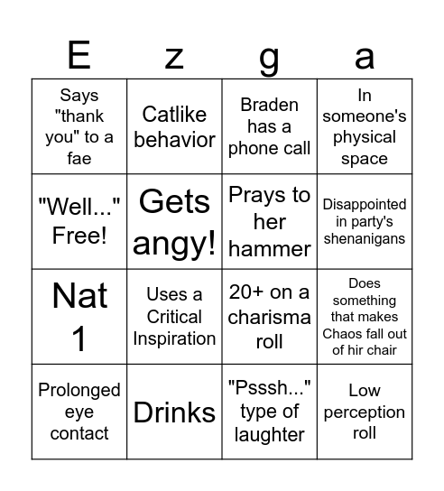 Ezga bingo Card