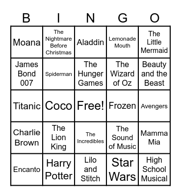 Movie Music Bingo Card