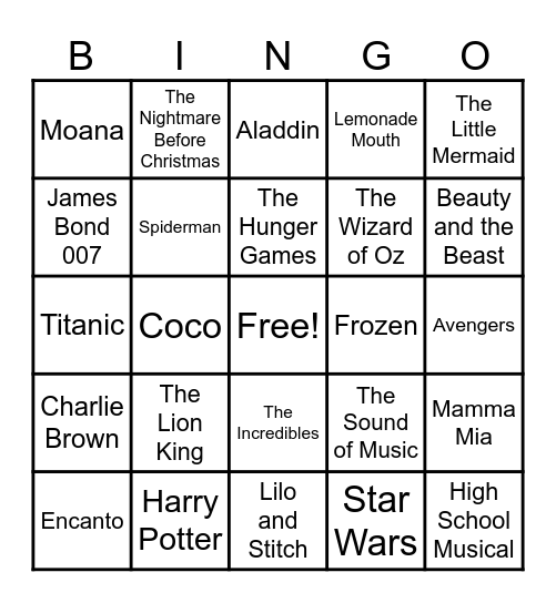 Movie Music Bingo Card