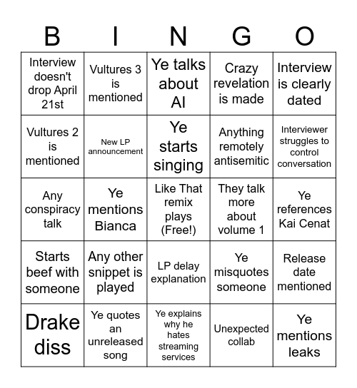 Laboy Interview Bingo Card