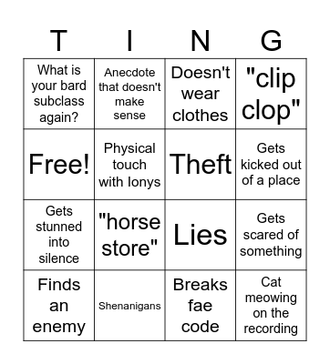 Titania bingo Card