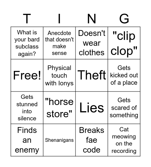 Titania bingo Card
