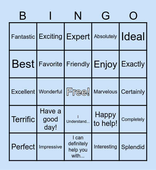 Positive Power Word Bingo Card