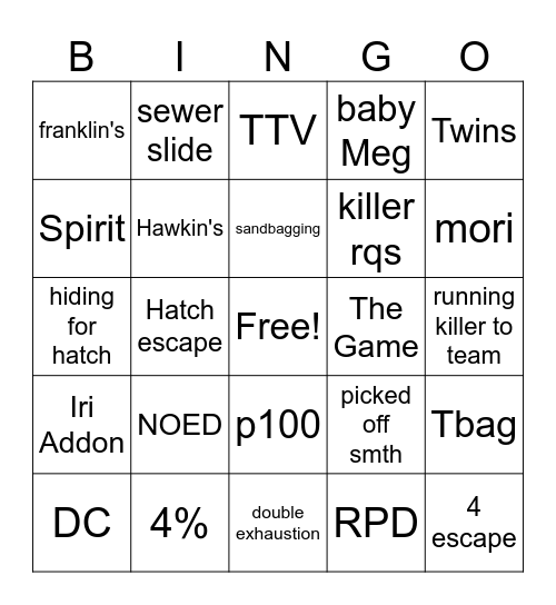 DBD BINGO Card