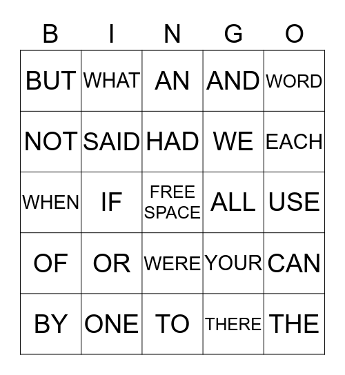 SIGHT WORD BINGO Card