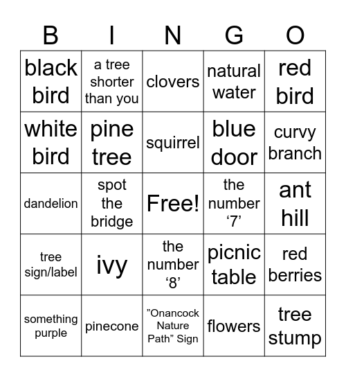 H.O.S. Scavenger Hunt Bingo Card