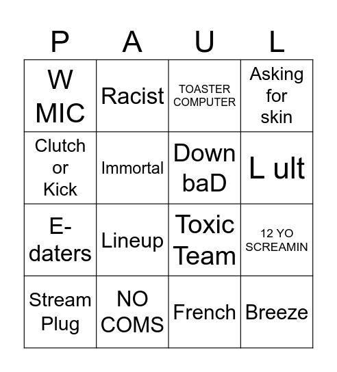 Paul Bingo Card