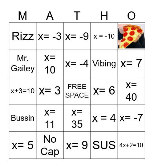 Model and Solve Equations Bingo Card