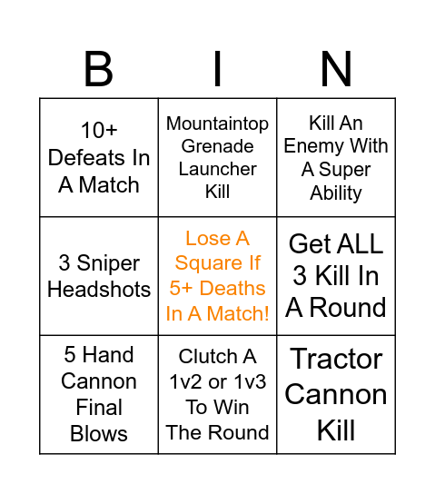 Trials Bingo Card