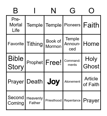 General Conference Review Bingo Card